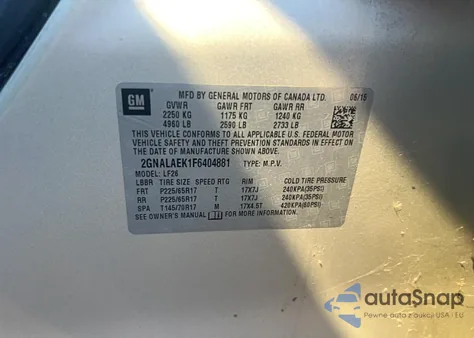 2015 Chevrolet Equinox Ls from USA, damaged, VIN 2GNALAEK1F6404881